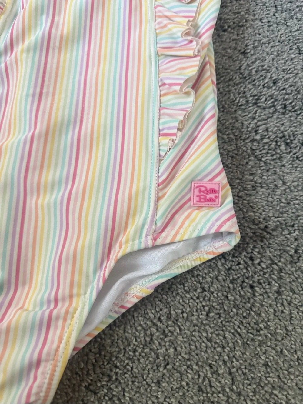 RuffleButts Pastel Striped Rainbow Ruffle One-Piece Swimsuit Sz 7